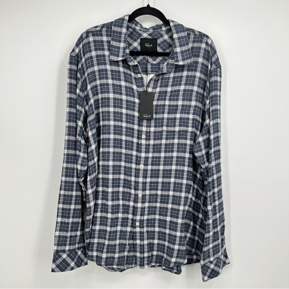 Rails Men's Brushed Lennox Long Sleeve Flannel Denim White Grey Blue XXL - Picture 3 of 7